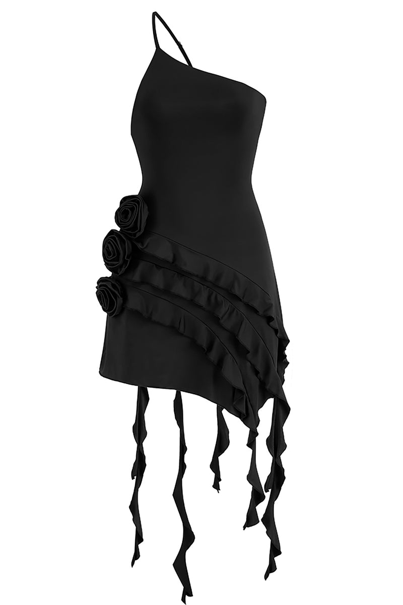 One Shoulder Irregular 3D Flower Women's Viscose Dress