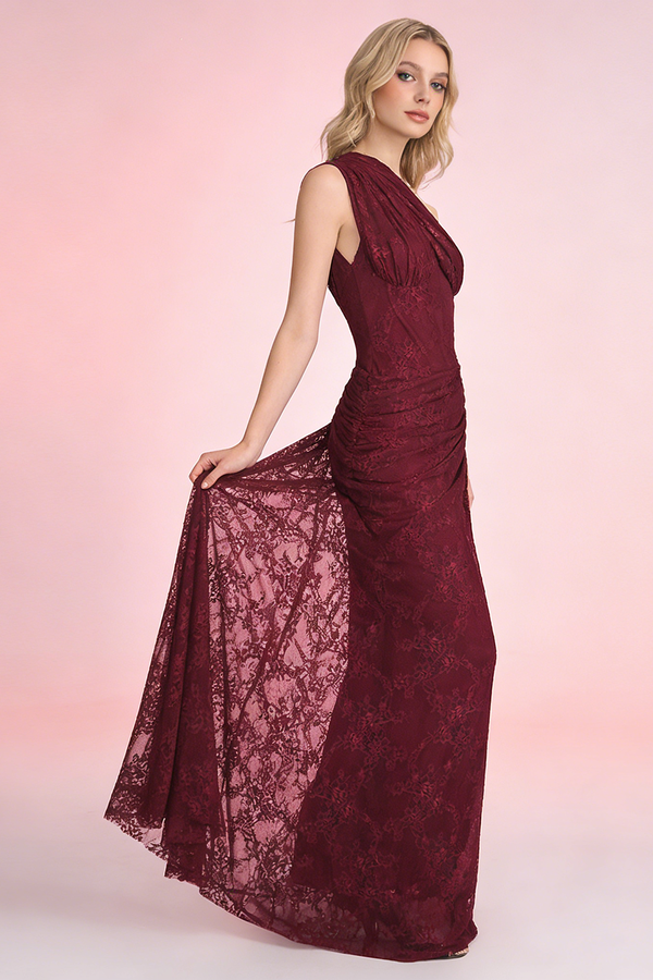 One Shoulder Lace Maxi Dress