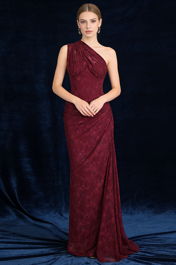 One Shoulder Lace Maxi Dress