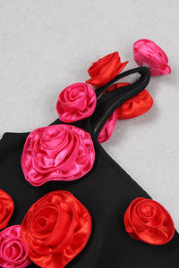 Vestido midi ajustado con estampado de flores y rosas de un hombro