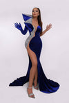 One Shoulder Ruffles Sequin High Slit Mermaid Dress