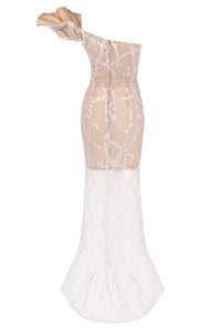 One Shoulder Sequin Pearl Gown