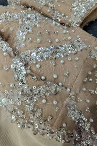 One Shoulder Sequin Pearl Gown
