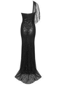 One Shoulder Sparkling Crystal Sequin Gown