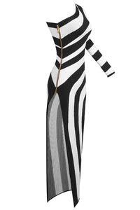 One Shoulder Striped Maxi Dress