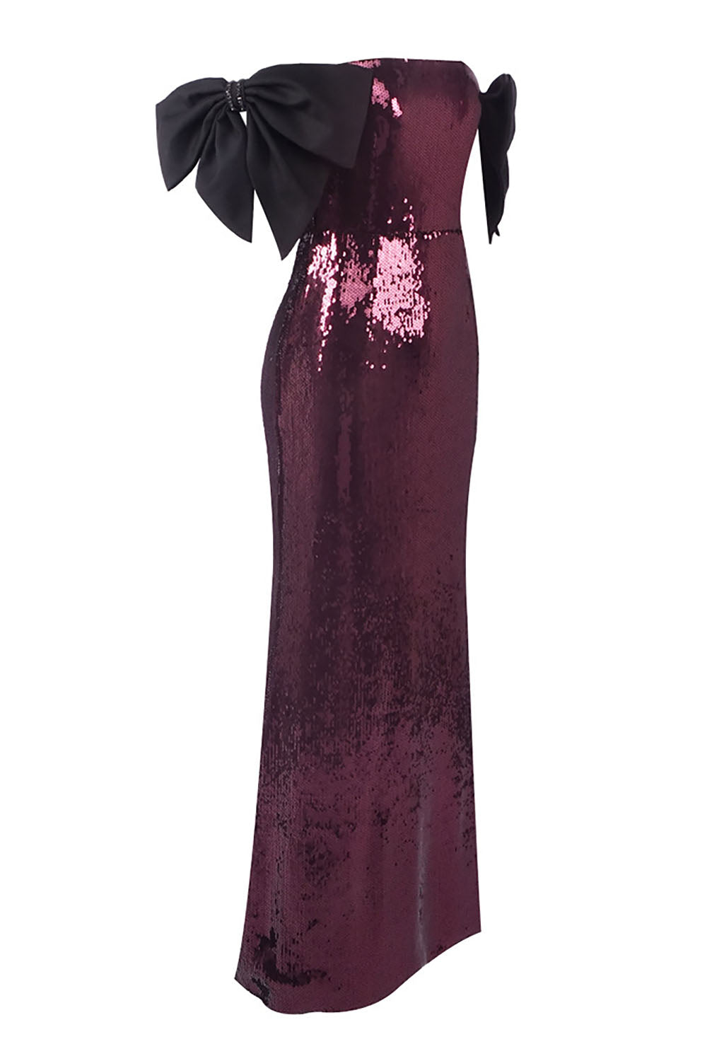 One Shoulder Bow Sequin Maxi Dress