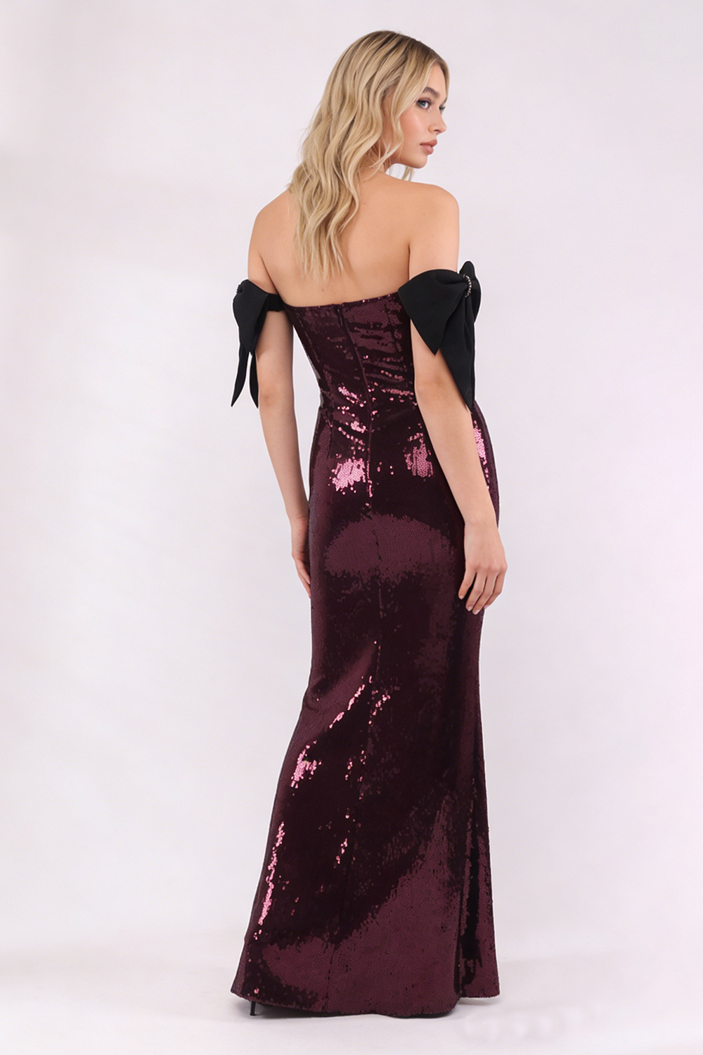 One Shoulder Bow Sequin Maxi Dress