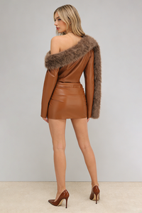 One Shoulder Faux Leather Mini Dress