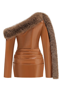 One Shoulder Faux Leather Mini Dress