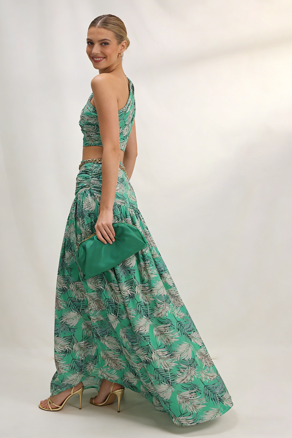 gold belt maxi dress Amanda Gold Bandage Strapless Formal Maxi Dress - US 8