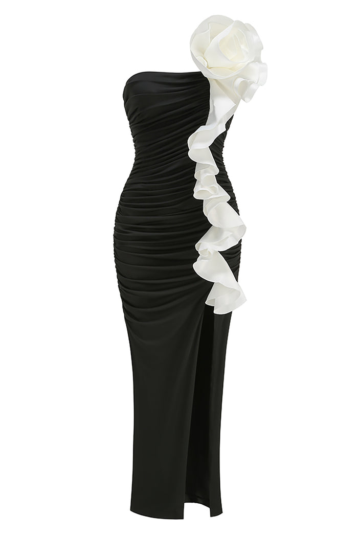 One Shoulder Peony Ruffle Gown