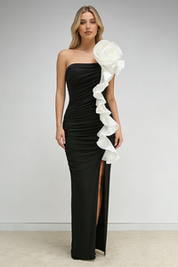 One Shoulder Peony Ruffle Gown