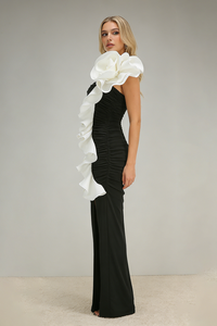 One Shoulder Peony Ruffle Gown
