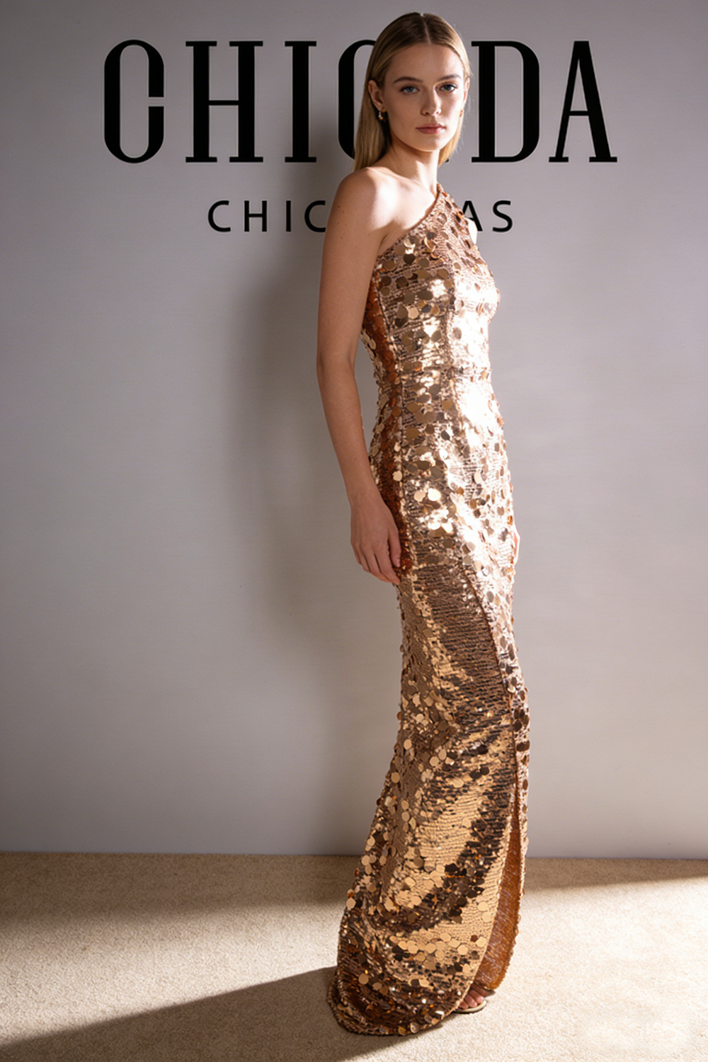 One Shoulder Sequin Gown