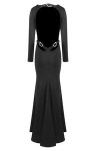 Open-Back Buckle-Embellished Maxi Dress