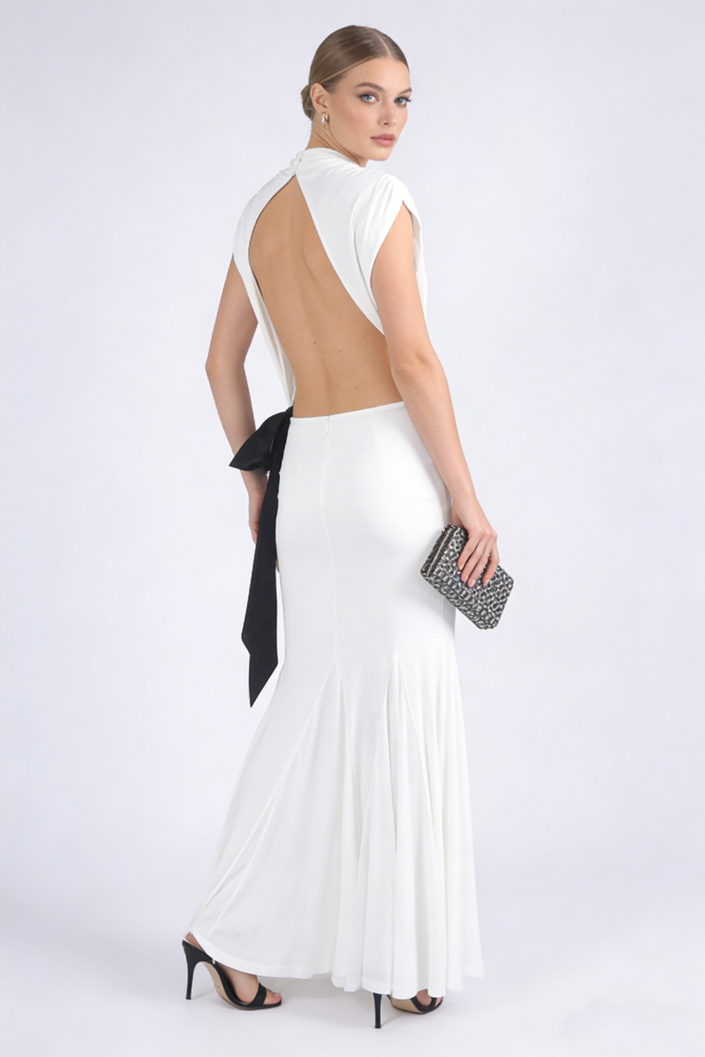 Open Back Bow Jersey Dress