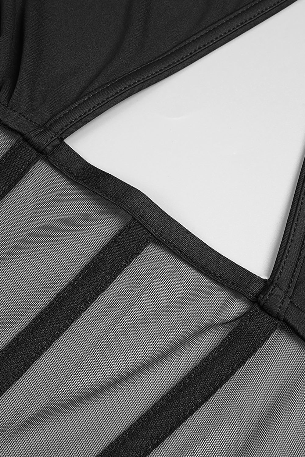 Padded-shoulder Mesh Panel-insert Gown