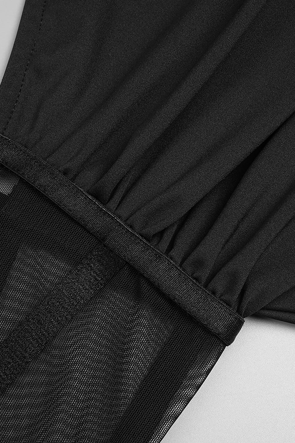 Padded-shoulder Mesh Panel-insert Gown