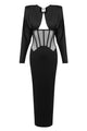 Padded-shoulder Mesh Panel-insert Gown