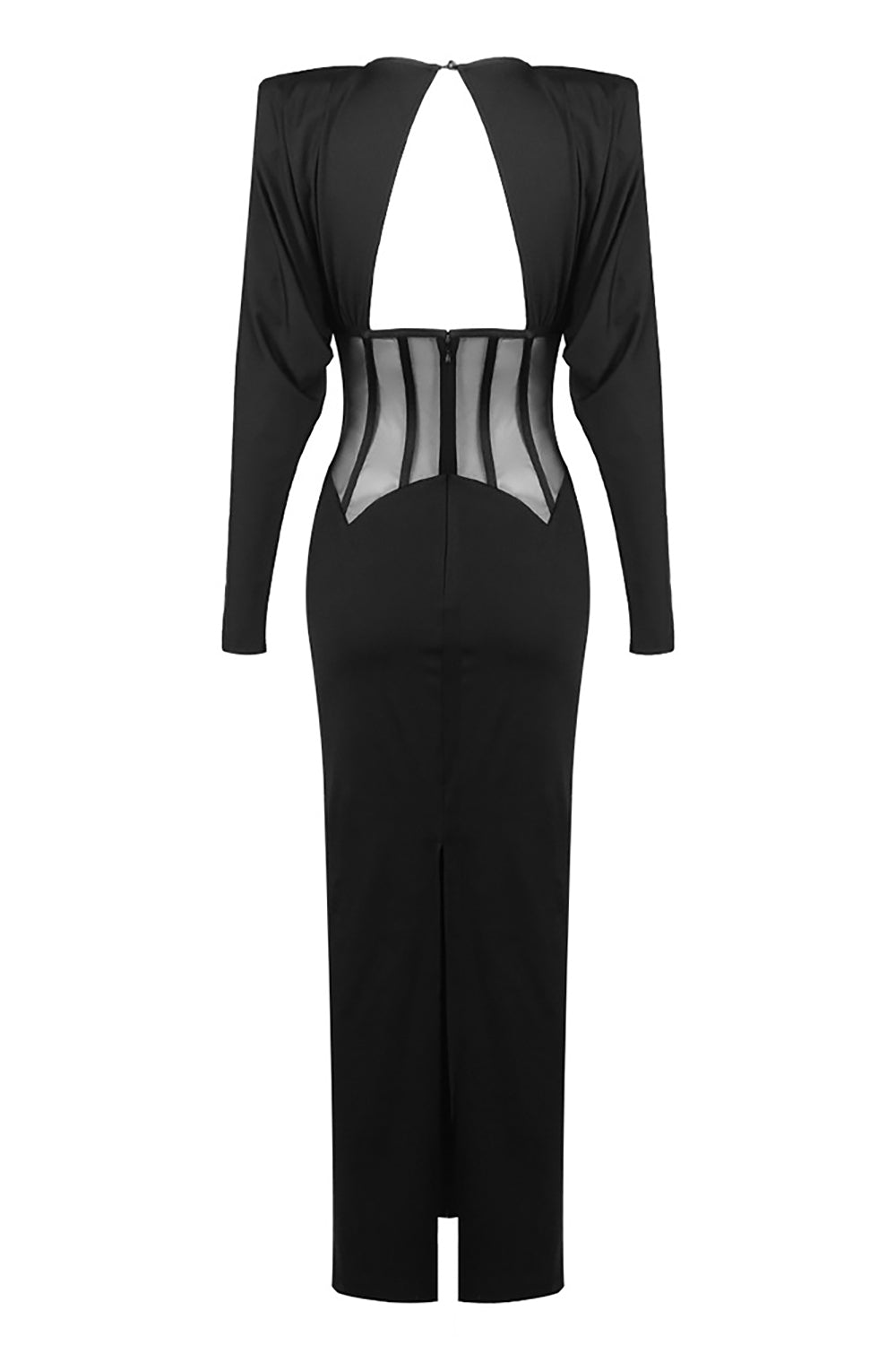 Padded-shoulder Mesh Panel-insert Gown