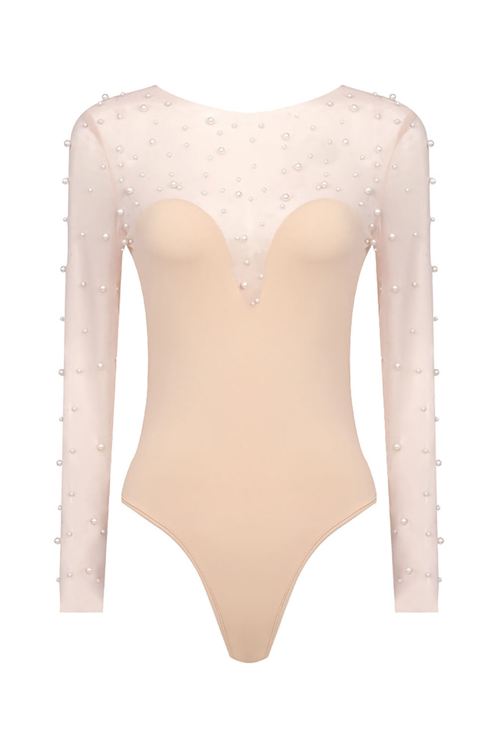 Pearl Embellished Mesh Bodysuit And Bandeau jumpsuit