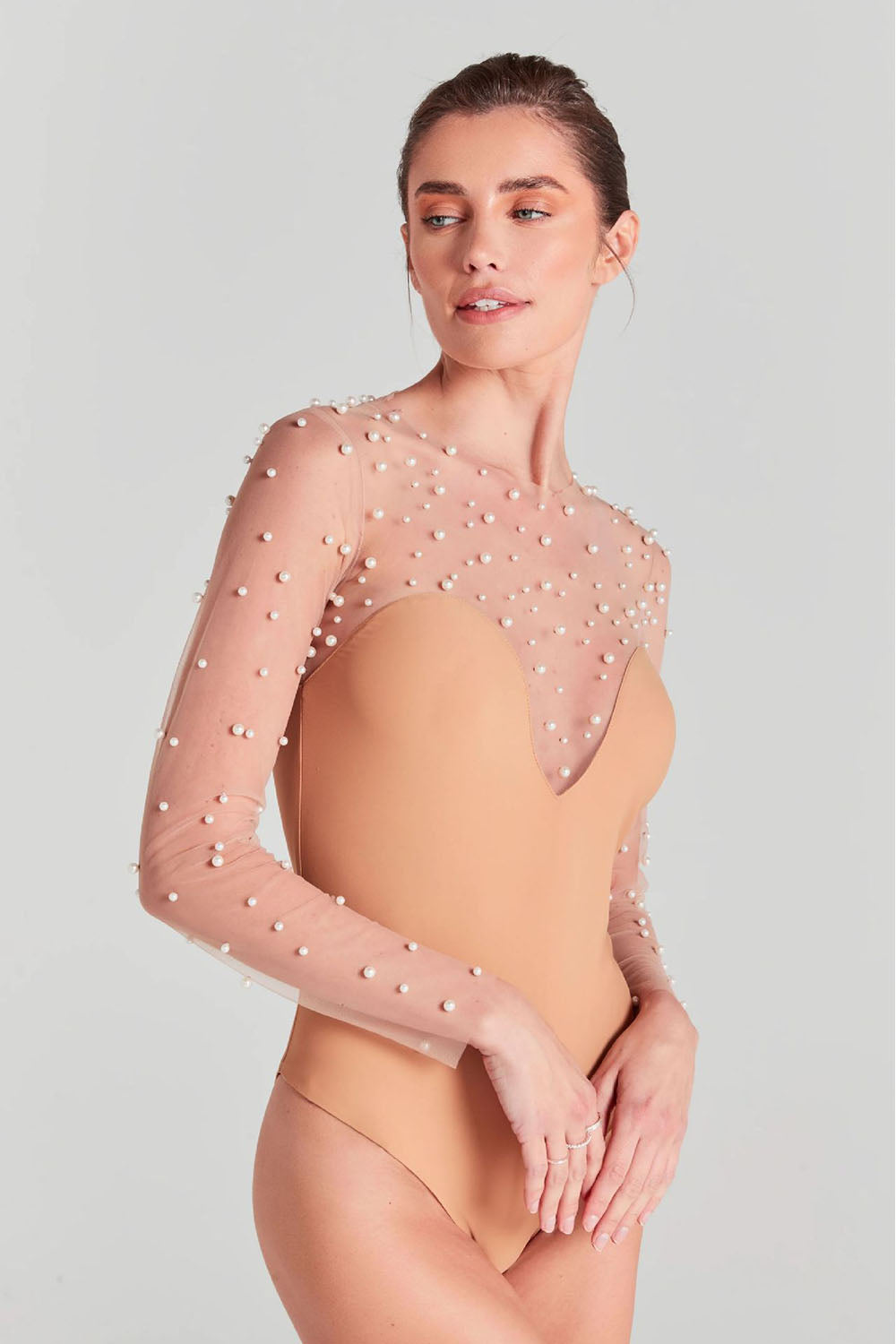 Combinaison bandeau et body en maille orné de perles