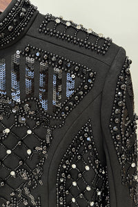 Pearl Embellished Padded-Shoulder Mini Dress