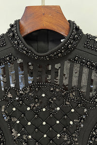 Pearl Embellished Padded-Shoulder Mini Dress