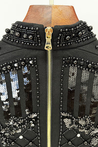 Pearl Embellished Padded-Shoulder Mini Dress