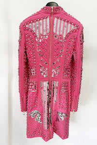 Pearl Embellished Padded-Shoulder Mini Dress