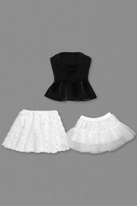 Strapless Petal Layerd Velvet Mini Dress