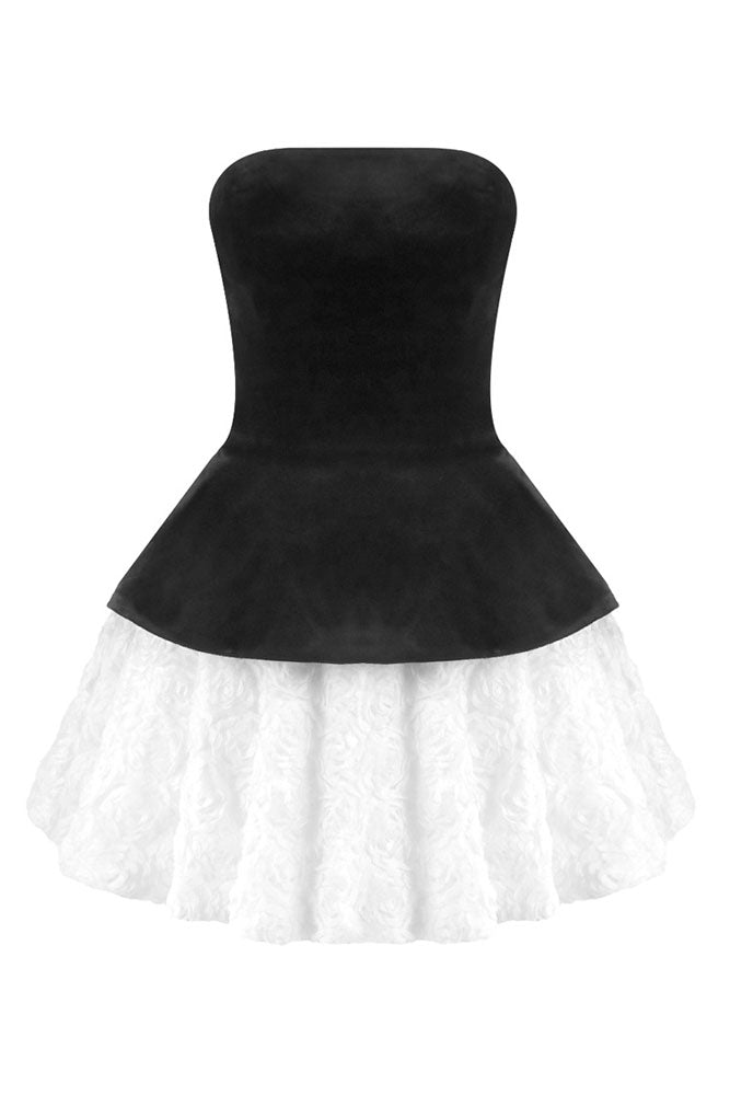 Strapless Petal Layerd Velvet Mini Dress