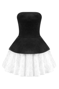 Strapless Petal Layerd Velvet Mini Dress