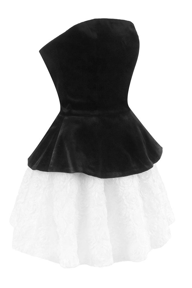 Strapless Petal Layerd Velvet Mini Dress