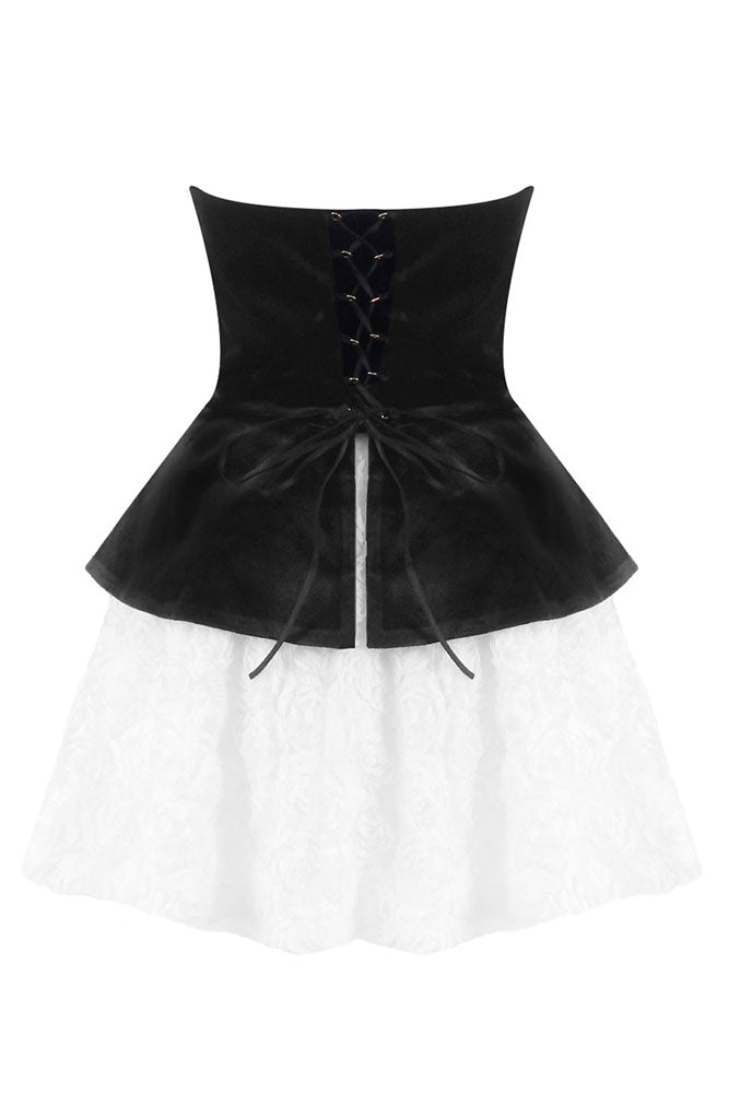 Strapless Petal Layerd Velvet Mini Dress