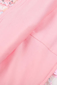 Vestido Bianca rosa con hombros descubiertos y lentejuelas