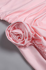 Pink Rosette Long Sleeve Mini Dress