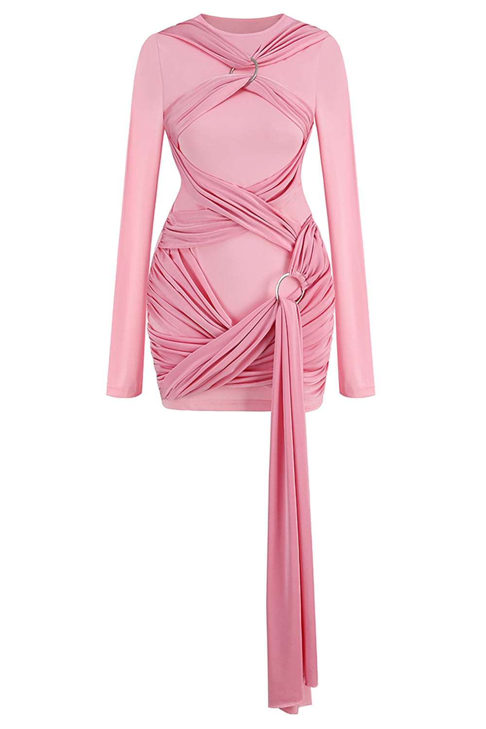 Pink Wrap-Around O-ring Mini Dress