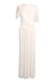 Pleated Draped Shoulder Gown in White