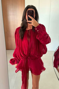 Pleated Ruffled Mini Dress