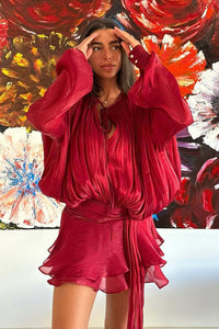 Pleated Ruffled Mini Dress