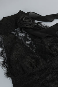 Plunge Neckline Lace Frill Maxi Dress