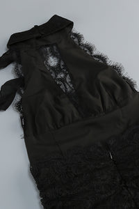 Plunge Neckline Lace Frill Maxi Dress