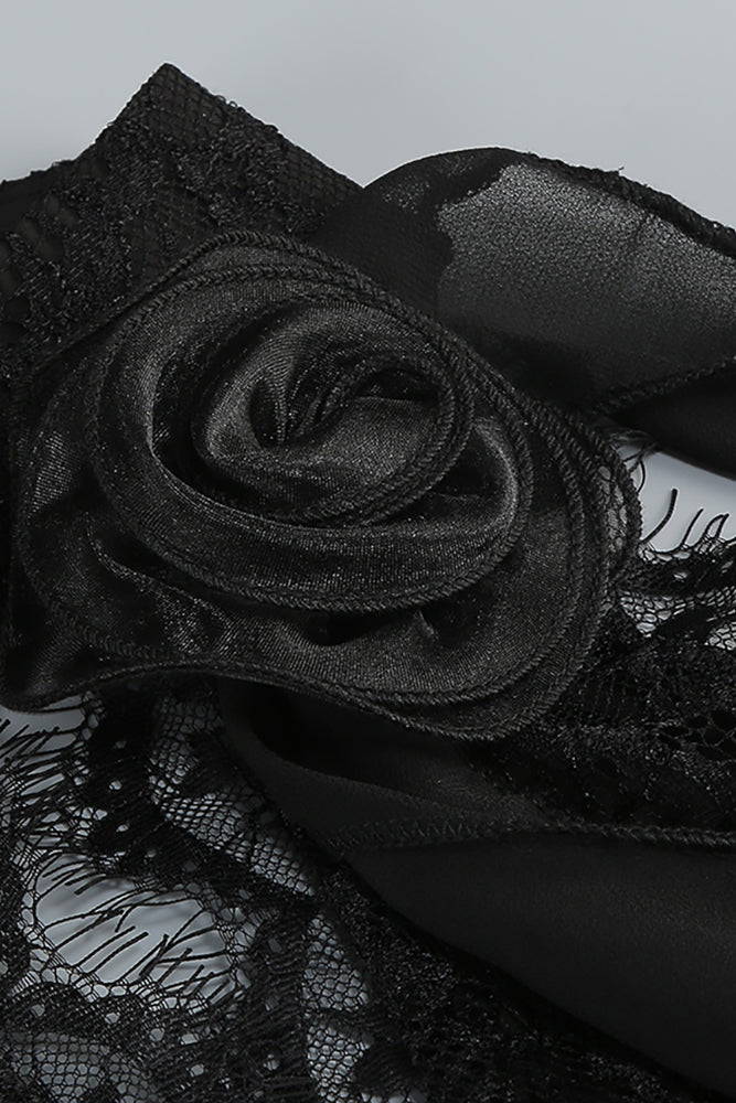 Plunge Neckline Lace Frill Maxi Dress