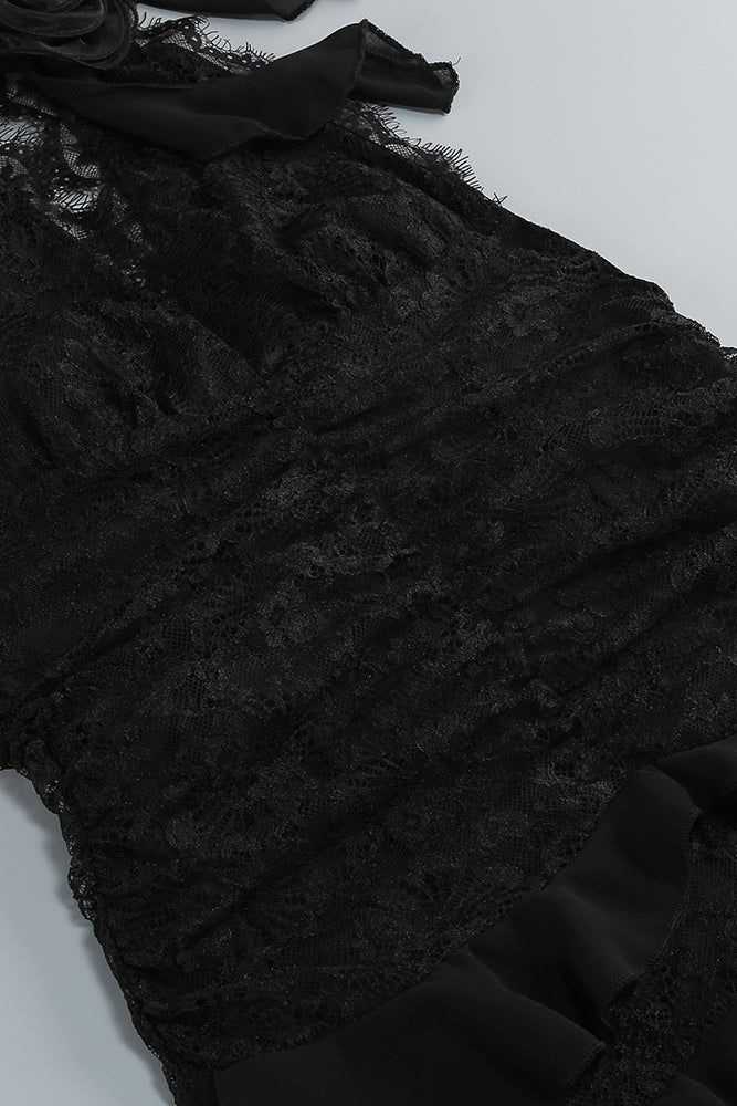 Plunge Neckline Lace Frill Maxi Dress