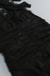 Plunge Neckline Lace Frill Maxi Dress