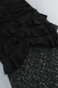 Plunge Neckline Lace Frill Maxi Dress