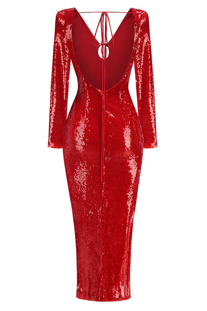 Plunging Backless Sequin Maxi Dress CHICIDA Plunging Backless Sequin Maxi Dress CHICIDA