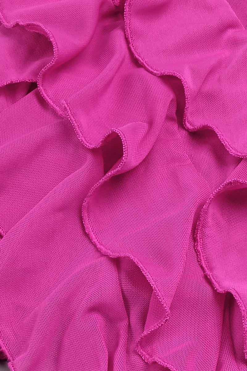 Plunging Neck V Ruffle Rosette Decorated Dress