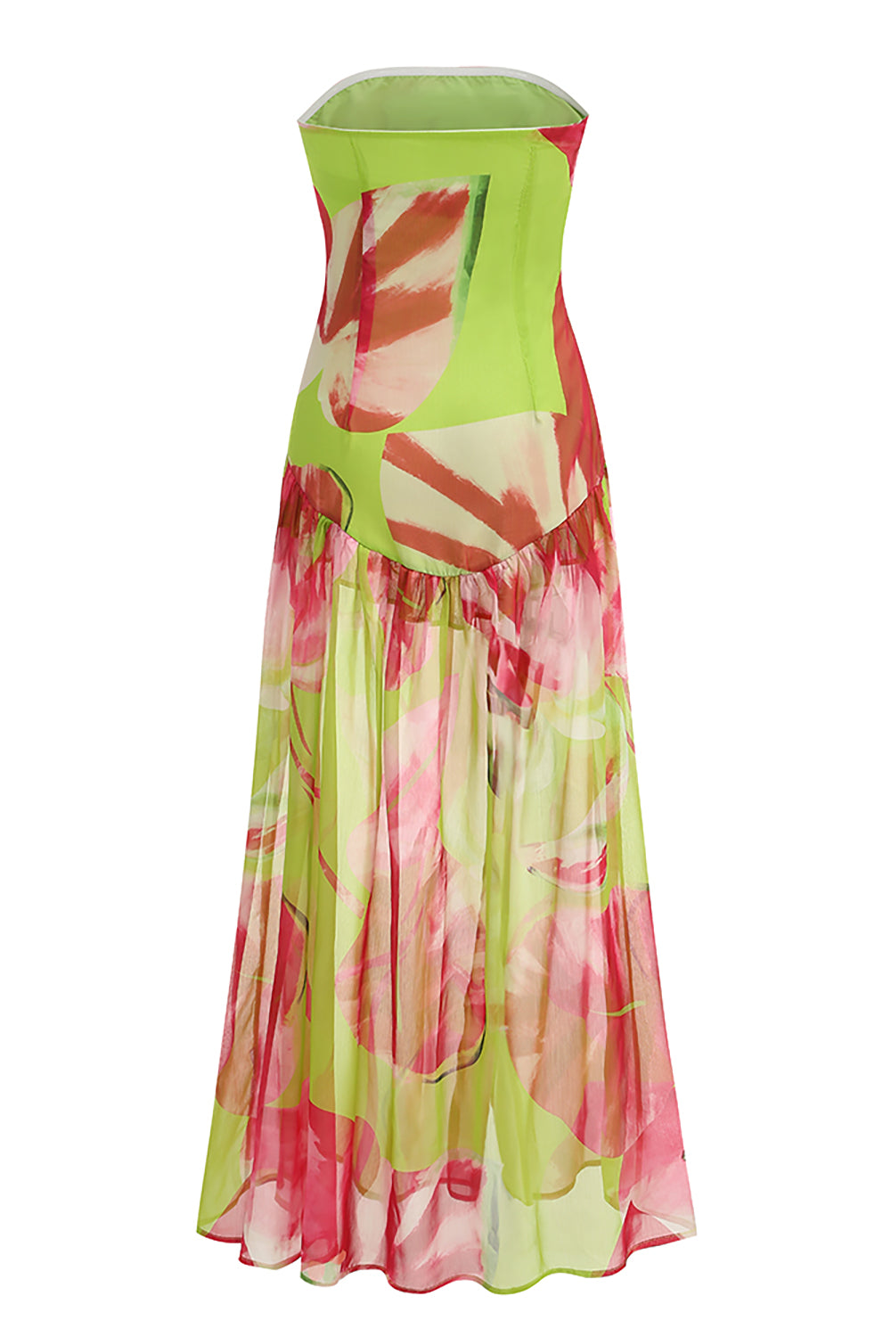 Print Strapless Slits Dress in Green